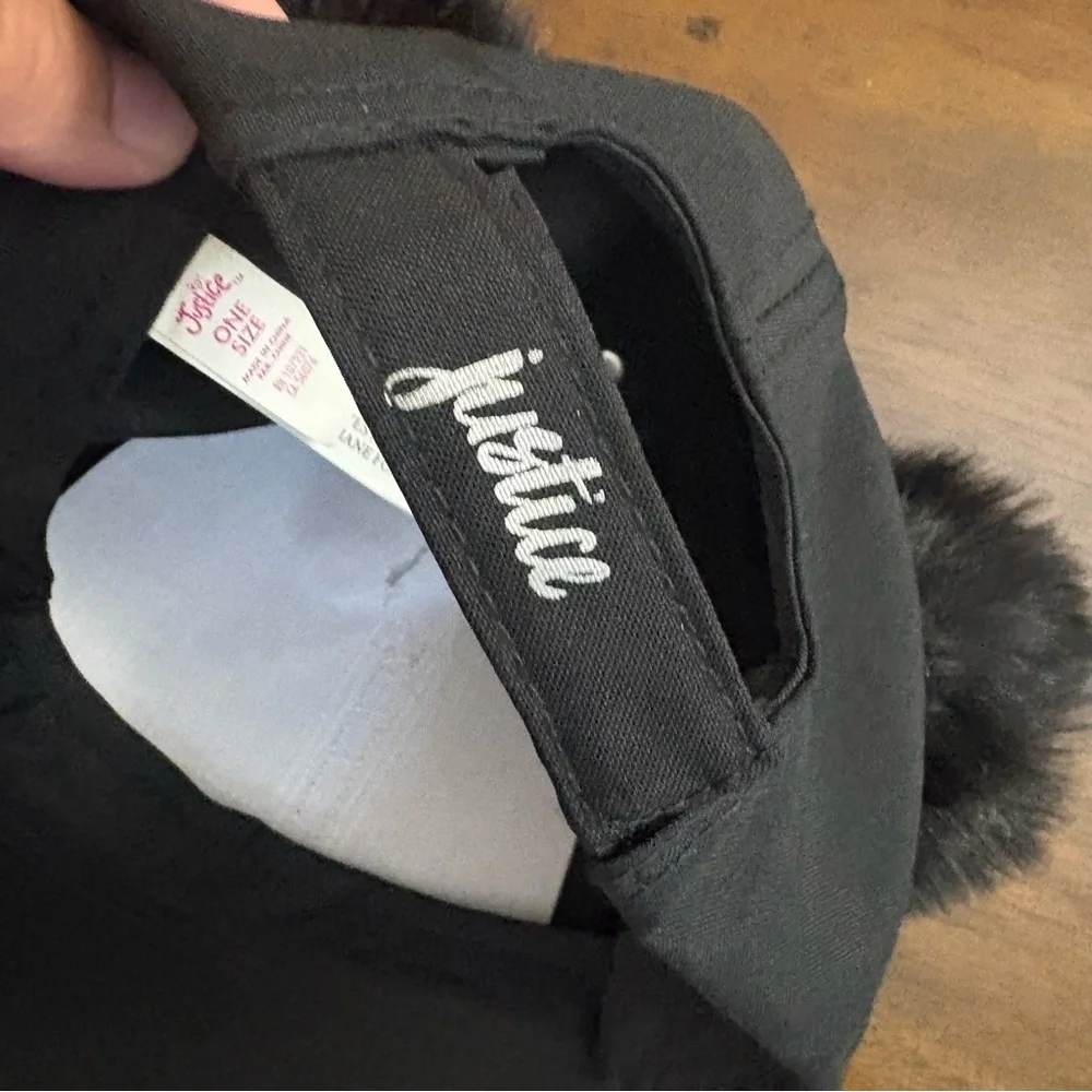 Justice Girls Black Hat Letter L with Pom Poms
